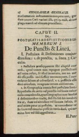 Caput II. De Postulatis & Definitionibus. Membrum I. - III.