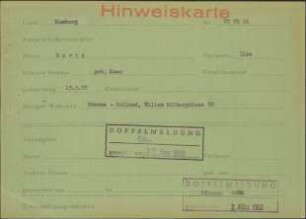 Eintrag in der Bundeszentralkartei (Teil des Testsamples): David, Ilse, geb. Haas