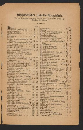 Alphabetisches Inhalts-Verzeichnis.