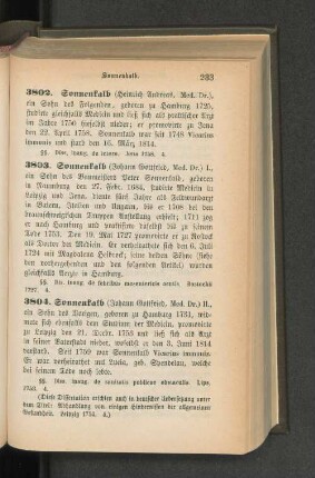 3803. Sonnenkalb (Johann Gottfried, Med. Dr.) I.