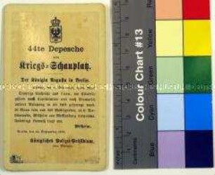 Gedruckte Kriegsdepesche vom Königlichen Polizei-Präsidium über die Kriegsereignisse vom 10.9.1870 in Laon während des Deutsch-Französischen Krieges