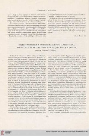 48: Między Wschodem a Zachodem; kultura artystyczna pogranicza na przykładzie ziem między Wisłą a Bugiem (17-20 VI 1985 Lublin)
