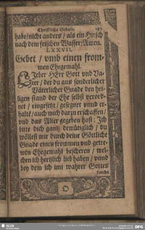 LXXVII. Gebet, umb einen frommen Ehegemahl