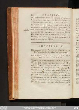 Chapitre IV. Remarques sur la Bataille de l'Adda, entre les Romains & les Gaulois Insubriens.