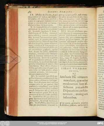 Thesis Vicesima Prima, De Attributis Dei virtutum moralium, quae velut moderatrices sunt affectuum praecedente Disputatione consideratorum, analogiam habentibus.