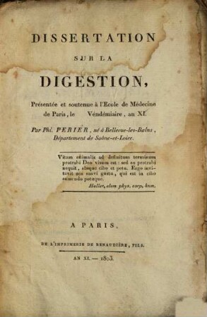 Dissertation sur la digestion