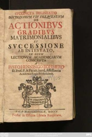 Svccincta Delineatio Doctrinarvm Vsv Freqventivm De Actionibvs Gradibvs Matrimonialibvs Et Svccessione Ab Intestato