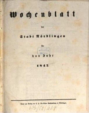 Wochenblatt der Stadt Nördlingen. 1847