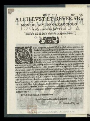 Dedikation an Giulio Caracciolo, Erzbischof von Trani von Federico Wynant