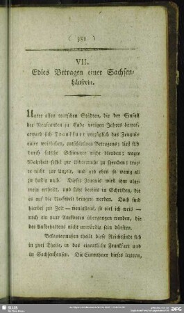 VII. Edles Betragen einer Sachsenhäuserin