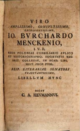 Christoph Aug. Heumanni Conspectus Reipublicae literariae