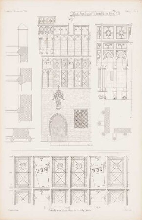 Kaufhaus Gürzenich, Köln: Ansichten, Details (aus: Atlas zur Zeitschrift für Bauwesen, hrsg. v. G. Erbkam, Jg. 12, 1862)