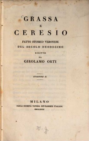Grassa e Ceresio fatto storico veronese del secolo duodecimo