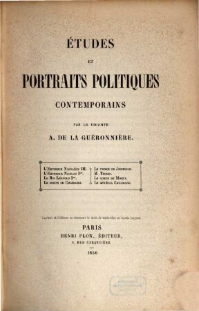 Études et portraits politiques contemporains