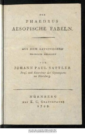 Des Phaedrus Aesopische Fabeln