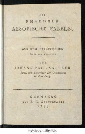 Des Phaedrus Aesopische Fabeln