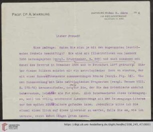 Brief von Aby Moritz Warburg an Franz Boll