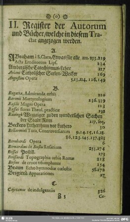 II. Register der Autorum und Bücher, welche in diesem Tractat angezogen werden