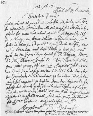 Brief an die Buchbinderei Hübel & Denck