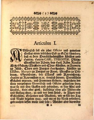 Chur-Pfältzische Kriegs-Articul