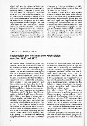 Illegimität in drei holsteinischen Kirchspielen zwischen 1650 und 1870