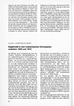 Illegimität in drei holsteinischen Kirchspielen zwischen 1650 und 1870