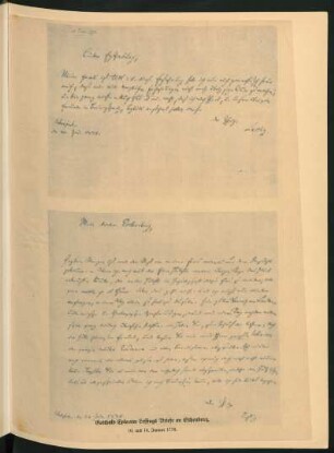 Gotthold Ephraim Lessings Briefe an Eschenburg, 10. und 14. Januar 1778