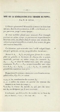 Note sur la généralisation d'un théorème de Pappus.