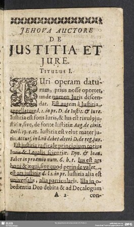 [Liber I] Jehova Auctore De Justitia Et Jure