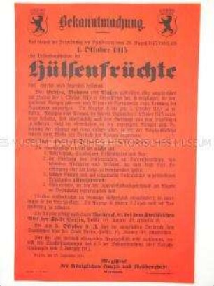 Maueranschlag: Bekanntmachung über die Bestandsaufnahme von Hülsenfrüchten