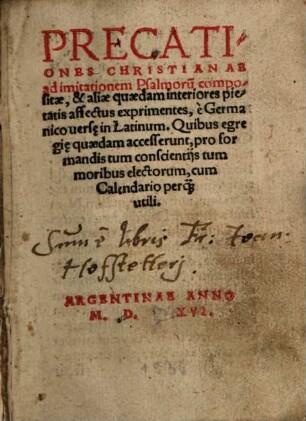 Precationes Christianae : ad imitationem Psalmorum compositae