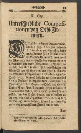 X. Cap. Unterschiedliche Compositionen von Oehl-Firnissen