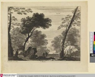 [Landschaft mit rastenden Personen an einem Fluss]