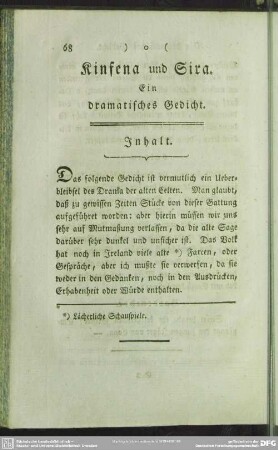Kinfena und Sira. Ein dramatisches Gedicht