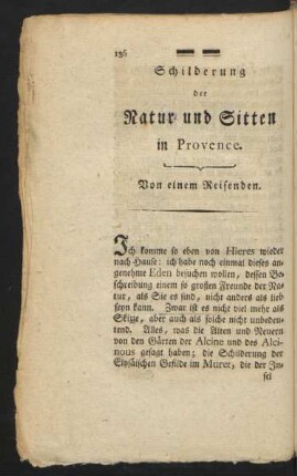 Schilderung der Natur und Sitten in Provence. Von einem Reisenden