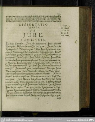 Dissertatio Quinta, De Jure