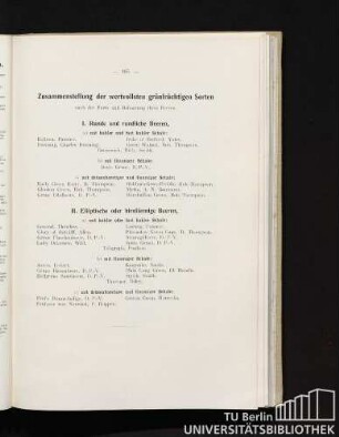 Zusammenstellung der wertvollsten grünfrüchtigen Sorten.