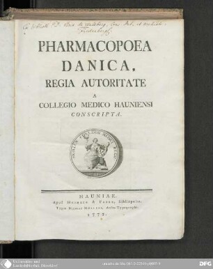 Pharmacopoea Danica, regia autoritate a collegio medico Havniensi conscripta