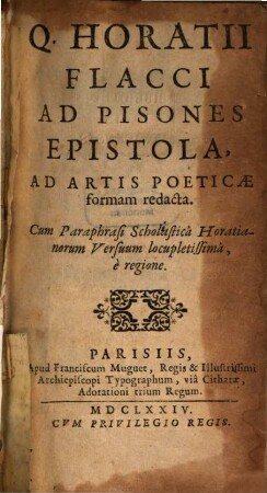 Ad Pisones epistola : ad artis poeticae formam redacta