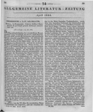 Lübker, F.: De participiis graecis Latinisque commentatio. Altona: Hammerich 1833 (Beschluss von Nr. 73)