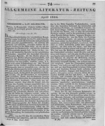 Lübker, F.: De participiis graecis Latinisque commentatio. Altona: Hammerich 1833 (Beschluss von Nr. 73)