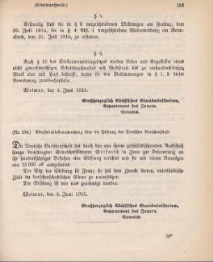 Nr. 104: Ministerialbekanntmachung über eine Stiftung der Deutschen Burschenschaft