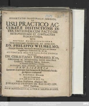 Dissertatio Inauguralis Juridica, De Usu Practico Accuratæ Distinctionis Inter Emtionem Cum Pacto De Retrovendendo Et Contractum Pignoratitium