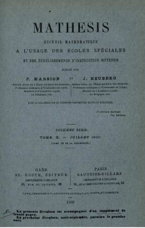 DEUXIÈME SÈRIE. TOME X. - JUILLET 1900.