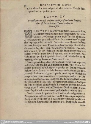 Caput XV. De Instrumenti usu in dimetienda profunditate, longitudine et latitudine ex Turri, item in Monte sita.