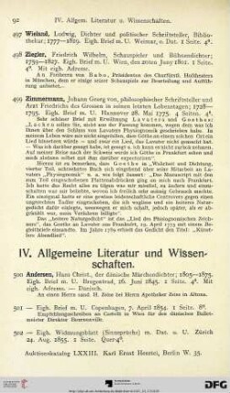 IV. Allgemeine Literatur und Wissenschaften