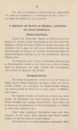 V. Fabrikation und Vertrieb von Maschinen, Instrumenten nud anderen Metallwaaren.