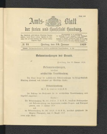 No.21, Freitag, den 24. Januar 1919