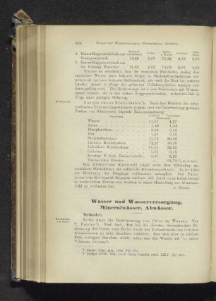 Wasser und Wasserversorgung, Mineralwässer, Abwässer.
