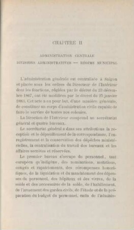 Chapitre II. Administration centrale - Divisions administrarives - Régime municipal